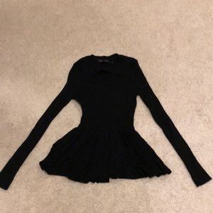 Material Girl Long Sleeve Black Peplum Sweater with Cut Out, Size S NWOT